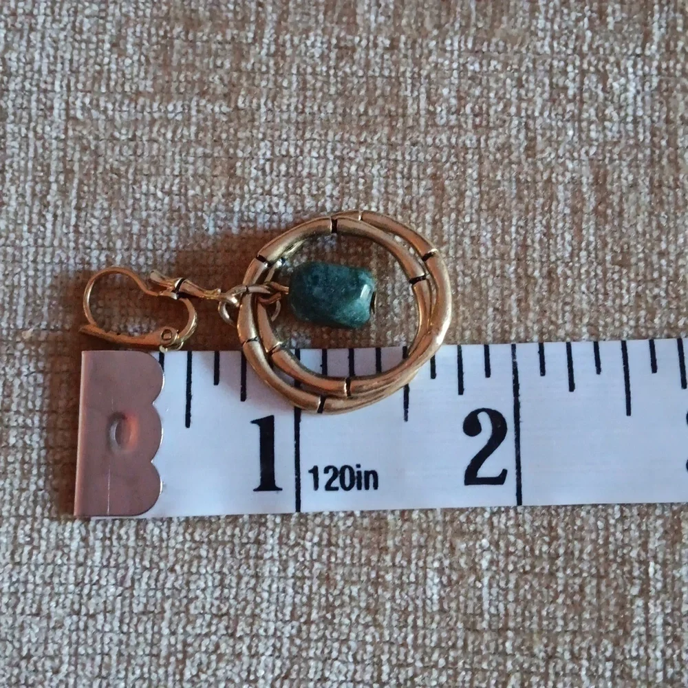 Gold Tone Dangle Jade Lever Back Earrings